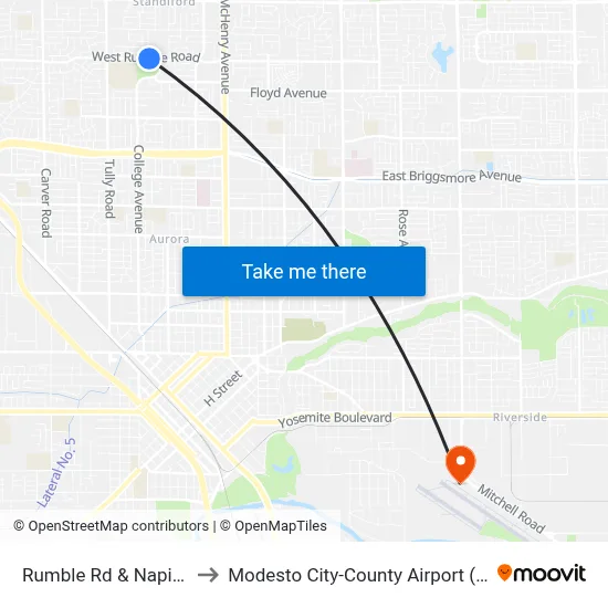 Rumble Rd & Napier Dr to Modesto City-County Airport (MOD) map