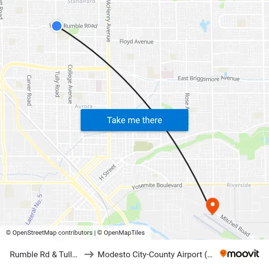 Rumble Rd & Tully Rd to Modesto City-County Airport (MOD) map
