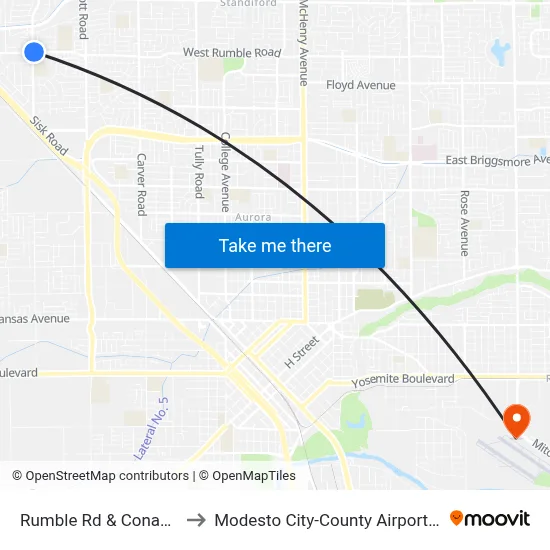 Rumble Rd & Conant Ave to Modesto City-County Airport (MOD) map