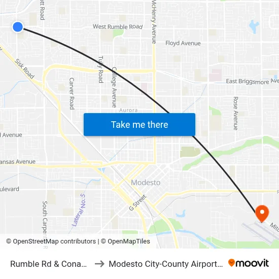 Rumble Rd & Conant Ave to Modesto City-County Airport (MOD) map
