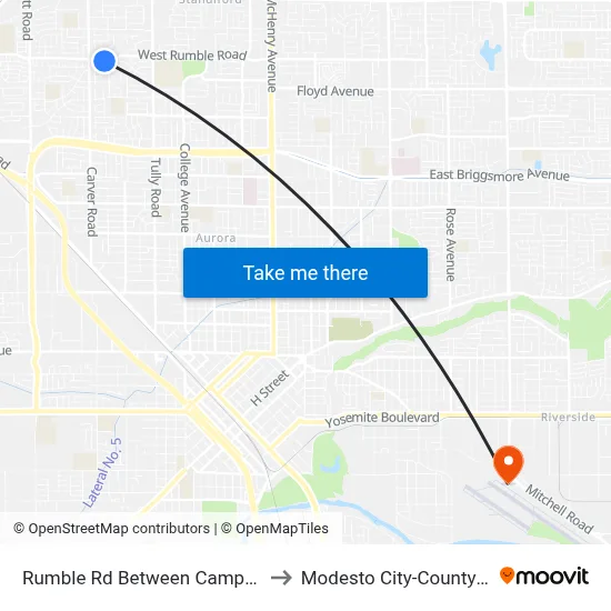 Rumble Rd Between Campbell Ln & Thornton to Modesto City-County Airport (MOD) map