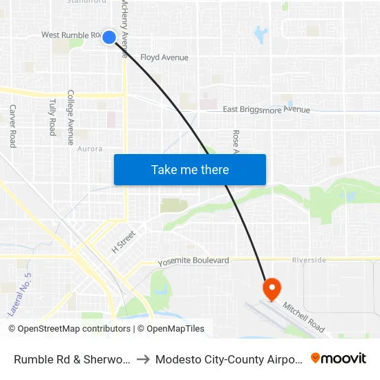 Rumble Rd & Sherwood Ave to Modesto City-County Airport (MOD) map