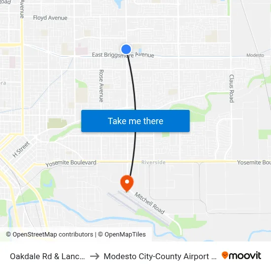 Oakdale Rd & Lancey Dr to Modesto City-County Airport (MOD) map