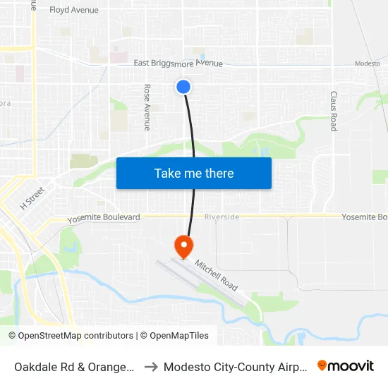 Oakdale Rd & Orangeburg Ave to Modesto City-County Airport (MOD) map