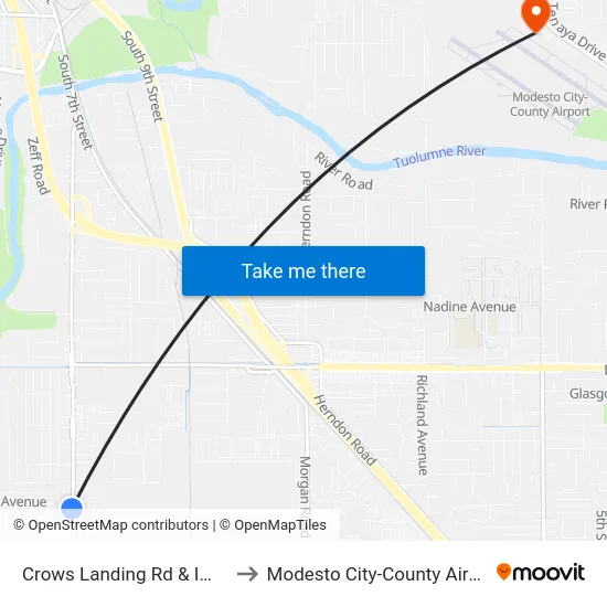 Crows Landing Rd & Imperial Ave to Modesto City-County Airport (MOD) map