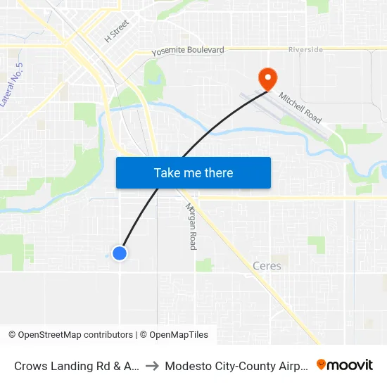 Crows Landing Rd & Algen Ave to Modesto City-County Airport (MOD) map