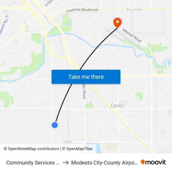 Community Services Agency to Modesto City-County Airport (MOD) map