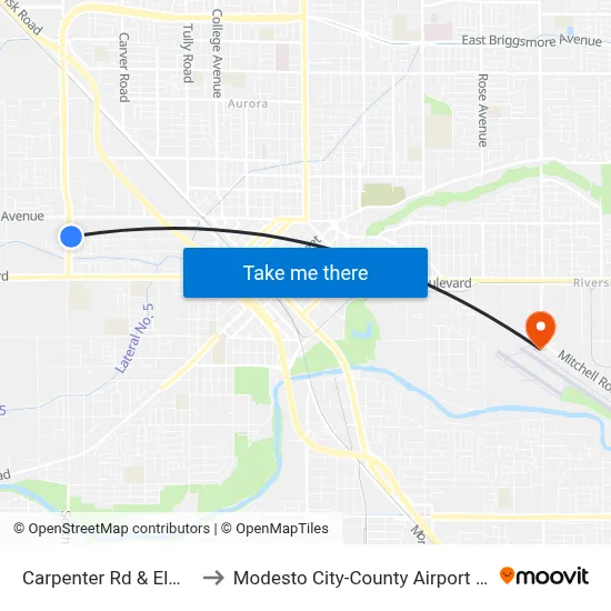 Carpenter Rd & Elm Ave to Modesto City-County Airport (MOD) map