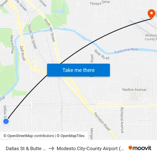 Dallas St & Butte Ave to Modesto City-County Airport (MOD) map