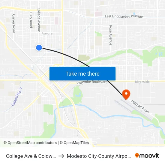 College Ave & Coldwell Ave to Modesto City-County Airport (MOD) map