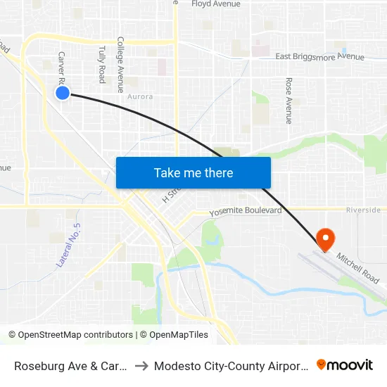 Roseburg Ave & Carver Rd to Modesto City-County Airport (MOD) map