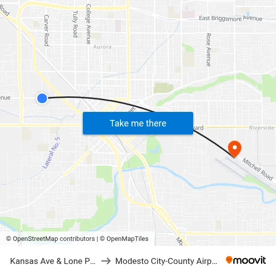 Kansas Ave & Lone Palm Ave to Modesto City-County Airport (MOD) map