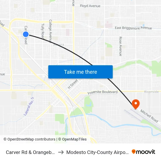 Carver Rd & Orangeburg Ave to Modesto City-County Airport (MOD) map