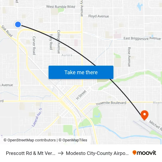 Prescott Rd & Mt Vernon Dr to Modesto City-County Airport (MOD) map