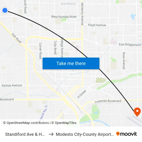 Standiford Ave & Hahn Dr to Modesto City-County Airport (MOD) map