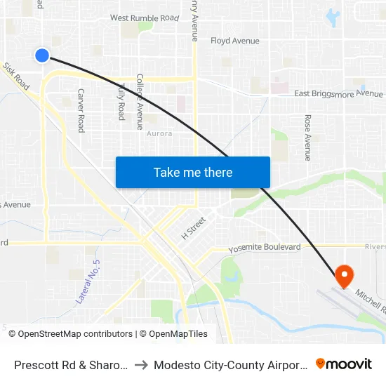 Prescott Rd & Sharon Way to Modesto City-County Airport (MOD) map