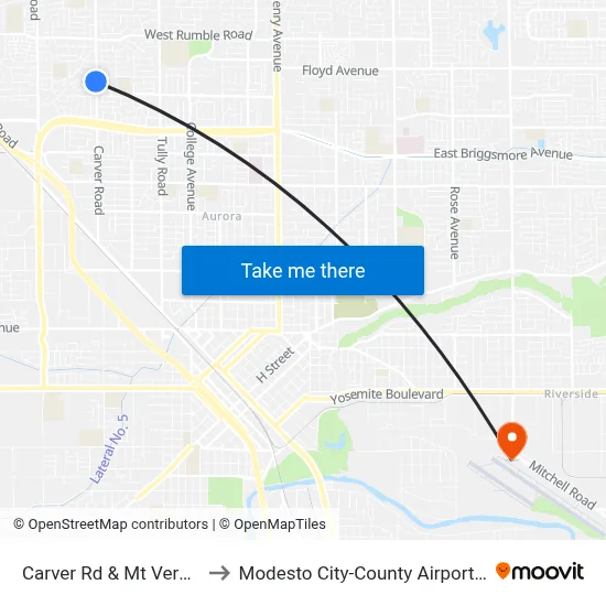 Carver Rd & Mt Vernon Dr to Modesto City-County Airport (MOD) map