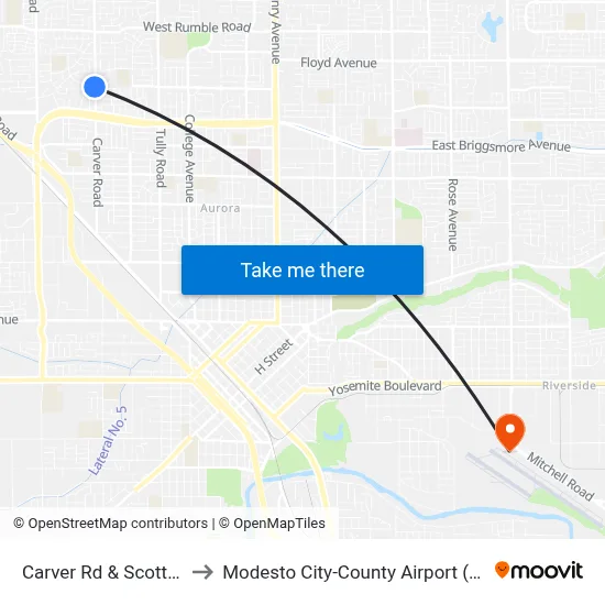 Carver Rd & Scott Ave to Modesto City-County Airport (MOD) map