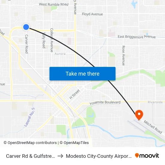 Carver Rd & Gulfstream Dr to Modesto City-County Airport (MOD) map