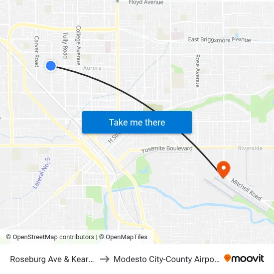 Roseburg Ave & Kearney Ave to Modesto City-County Airport (MOD) map