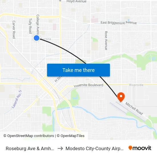 Roseburg Ave & Amherst Ave to Modesto City-County Airport (MOD) map