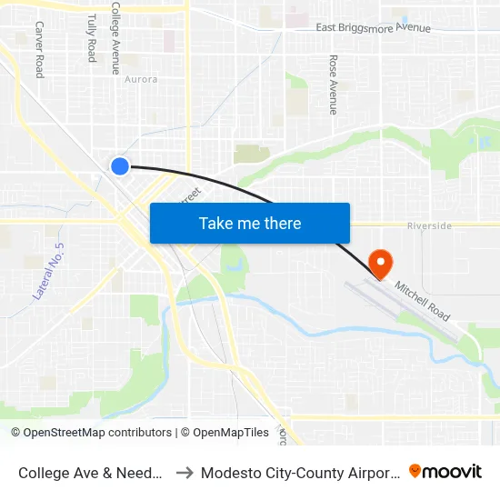 College Ave & Needham St to Modesto City-County Airport (MOD) map