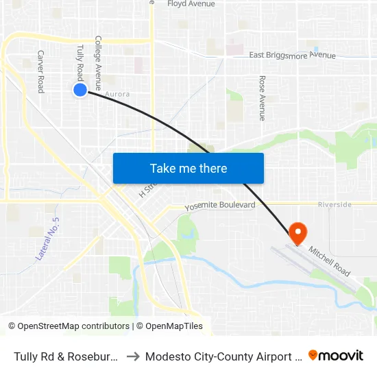 Tully Rd & Roseburg Ave to Modesto City-County Airport (MOD) map