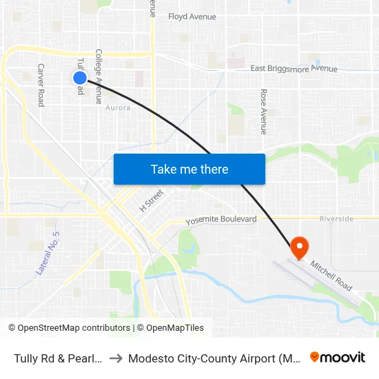 Tully Rd & Pearl St to Modesto City-County Airport (MOD) map