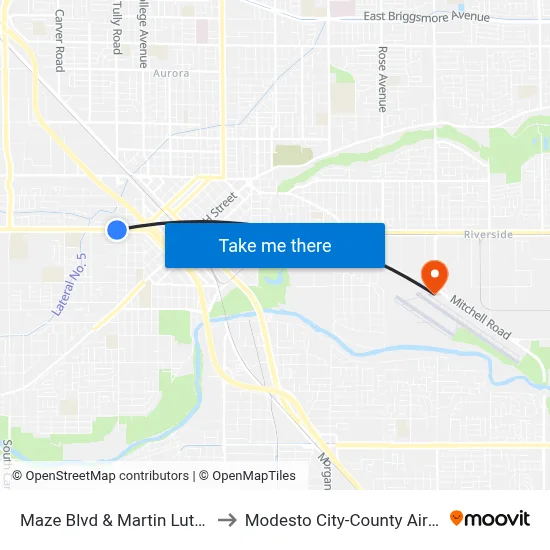 Maze Blvd & Martin Luther King Dr to Modesto City-County Airport (MOD) map