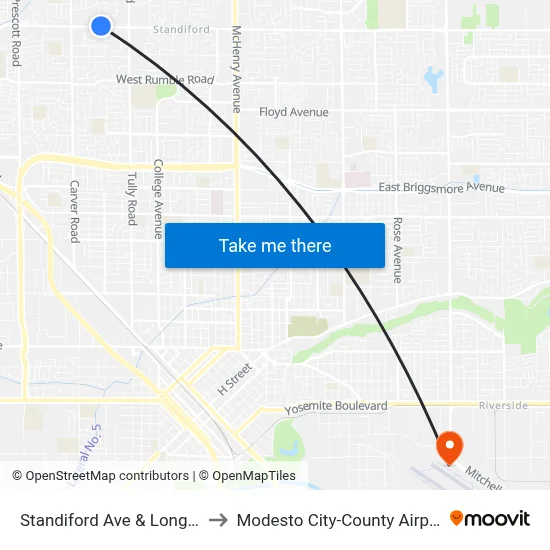 Standiford Ave & Longbridge Dr to Modesto City-County Airport (MOD) map