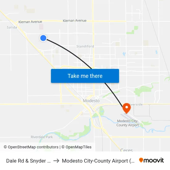 Dale Rd & Snyder Ave to Modesto City-County Airport (MOD) map