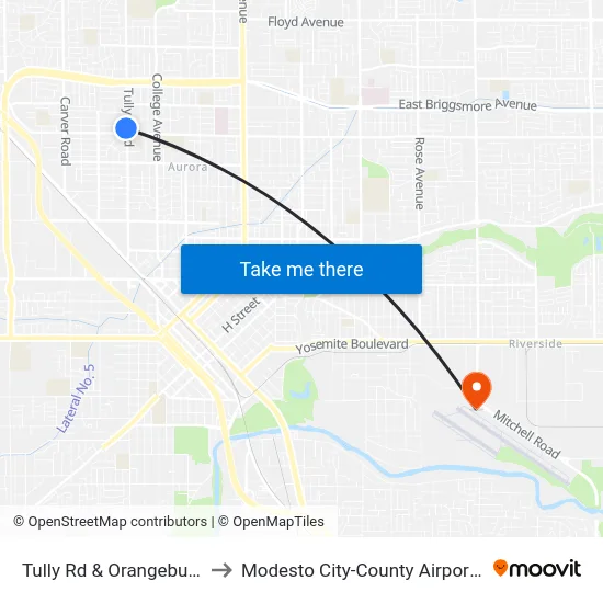 Tully Rd & Orangeburg Ave to Modesto City-County Airport (MOD) map