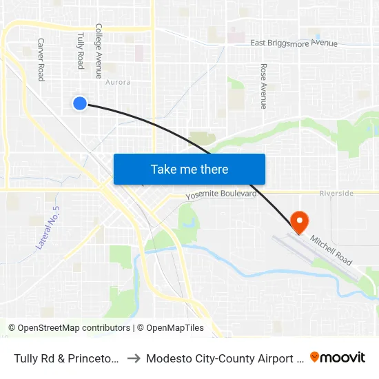 Tully Rd & Princeton Ave to Modesto City-County Airport (MOD) map