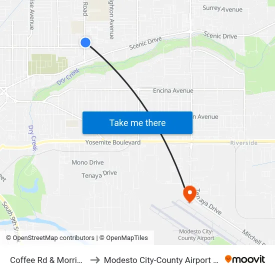 Coffee Rd & Morris Ave to Modesto City-County Airport (MOD) map