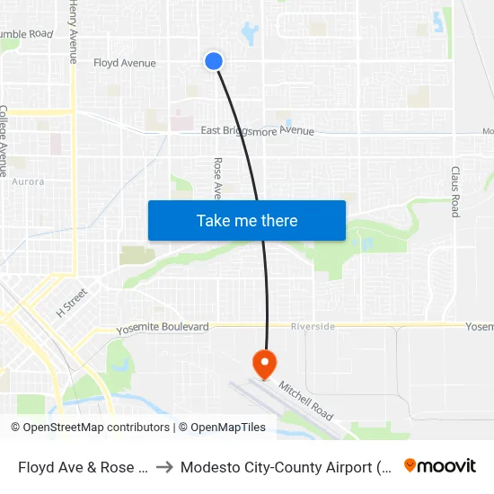 Floyd Ave & Rose Ave to Modesto City-County Airport (MOD) map
