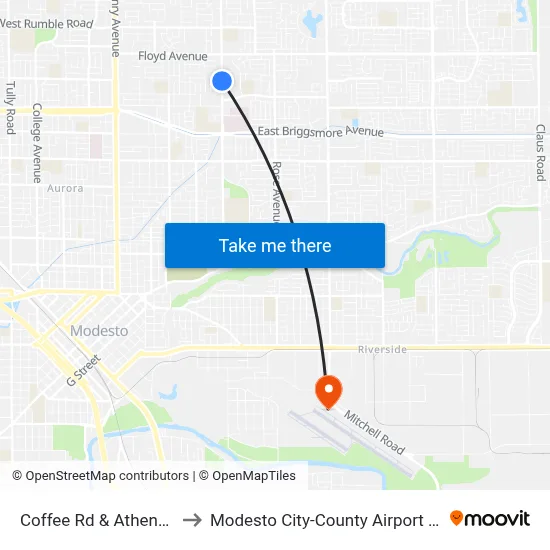 Coffee Rd & Athens Ave to Modesto City-County Airport (MOD) map