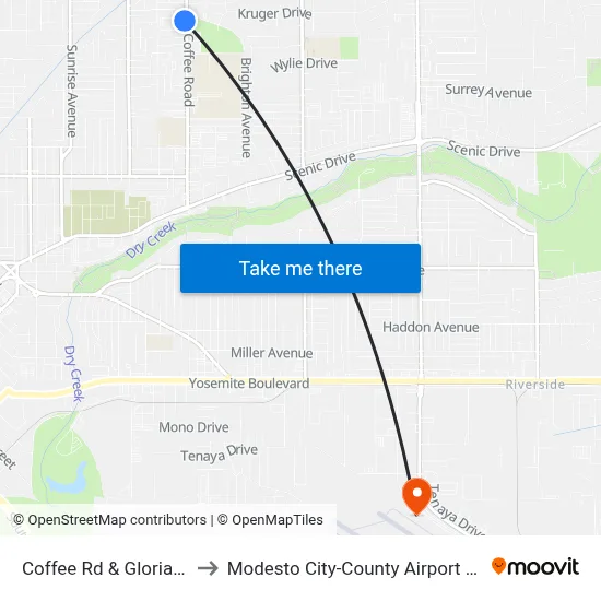 Coffee Rd & Gloria Way to Modesto City-County Airport (MOD) map