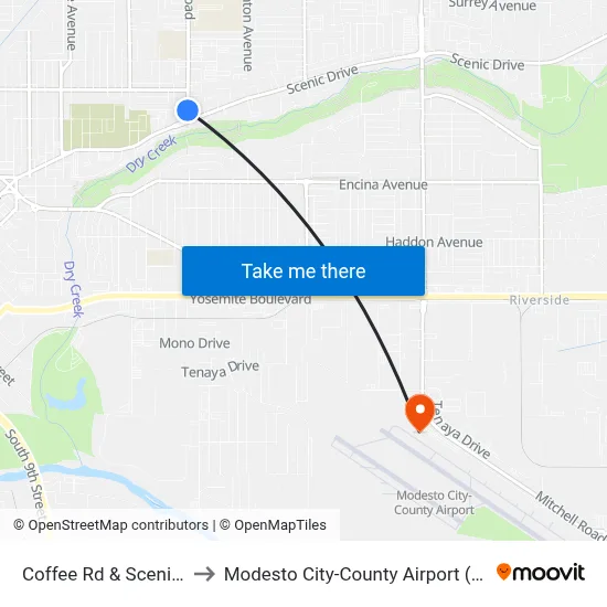 Coffee Rd & Scenic Dr to Modesto City-County Airport (MOD) map