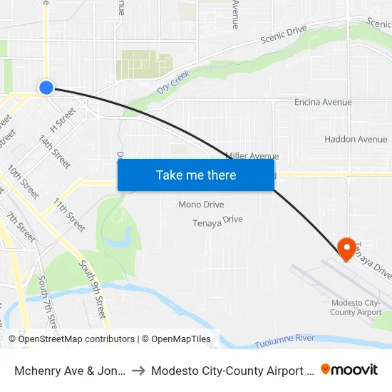 Mchenry Ave & Jones St to Modesto City-County Airport (MOD) map