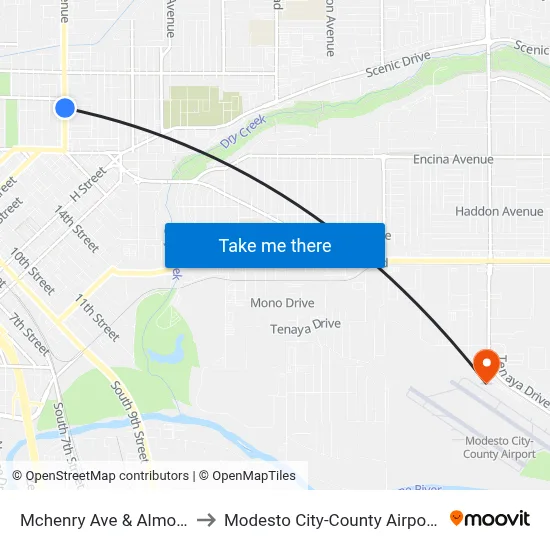 Mchenry Ave & Almond Ave to Modesto City-County Airport (MOD) map