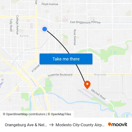 Orangeburg Ave & Nelson Ave to Modesto City-County Airport (MOD) map