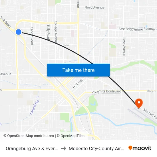 Orangeburg Ave & Evergreen Ave to Modesto City-County Airport (MOD) map