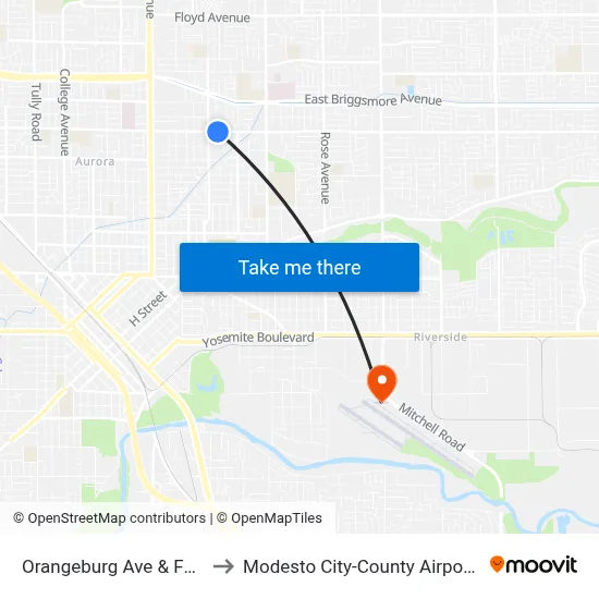 Orangeburg Ave & Ford Ave to Modesto City-County Airport (MOD) map