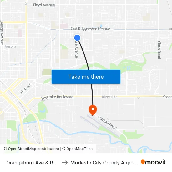 Orangeburg Ave & Rose Ave to Modesto City-County Airport (MOD) map