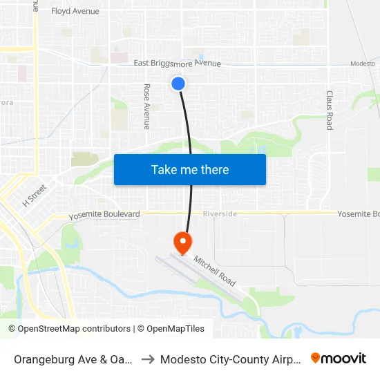 Orangeburg Ave & Oakdale Rd to Modesto City-County Airport (MOD) map