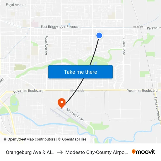 Orangeburg Ave & Albert Dr to Modesto City-County Airport (MOD) map