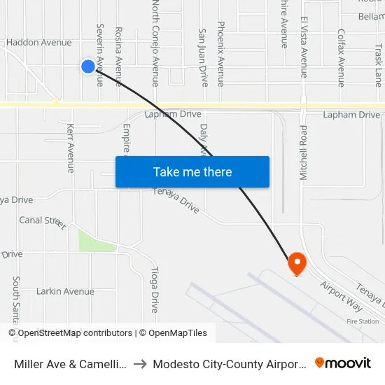 Miller Ave & Camellia Way to Modesto City-County Airport (MOD) map
