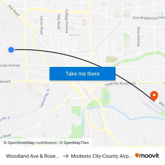 Woodland Ave & Rosemore Ave to Modesto City-County Airport (MOD) map