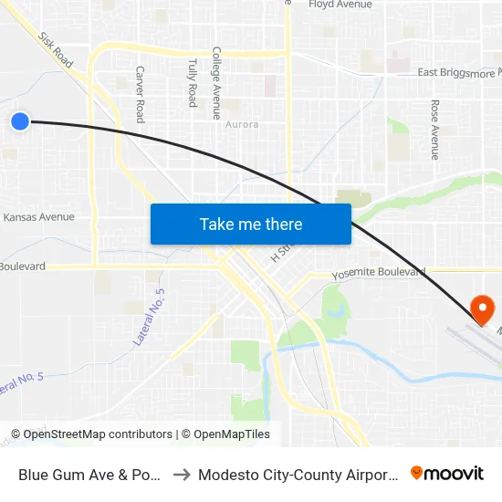 Blue Gum Ave & Poust Rd to Modesto City-County Airport (MOD) map