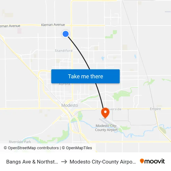 Bangs Ave & Northstar Way to Modesto City-County Airport (MOD) map